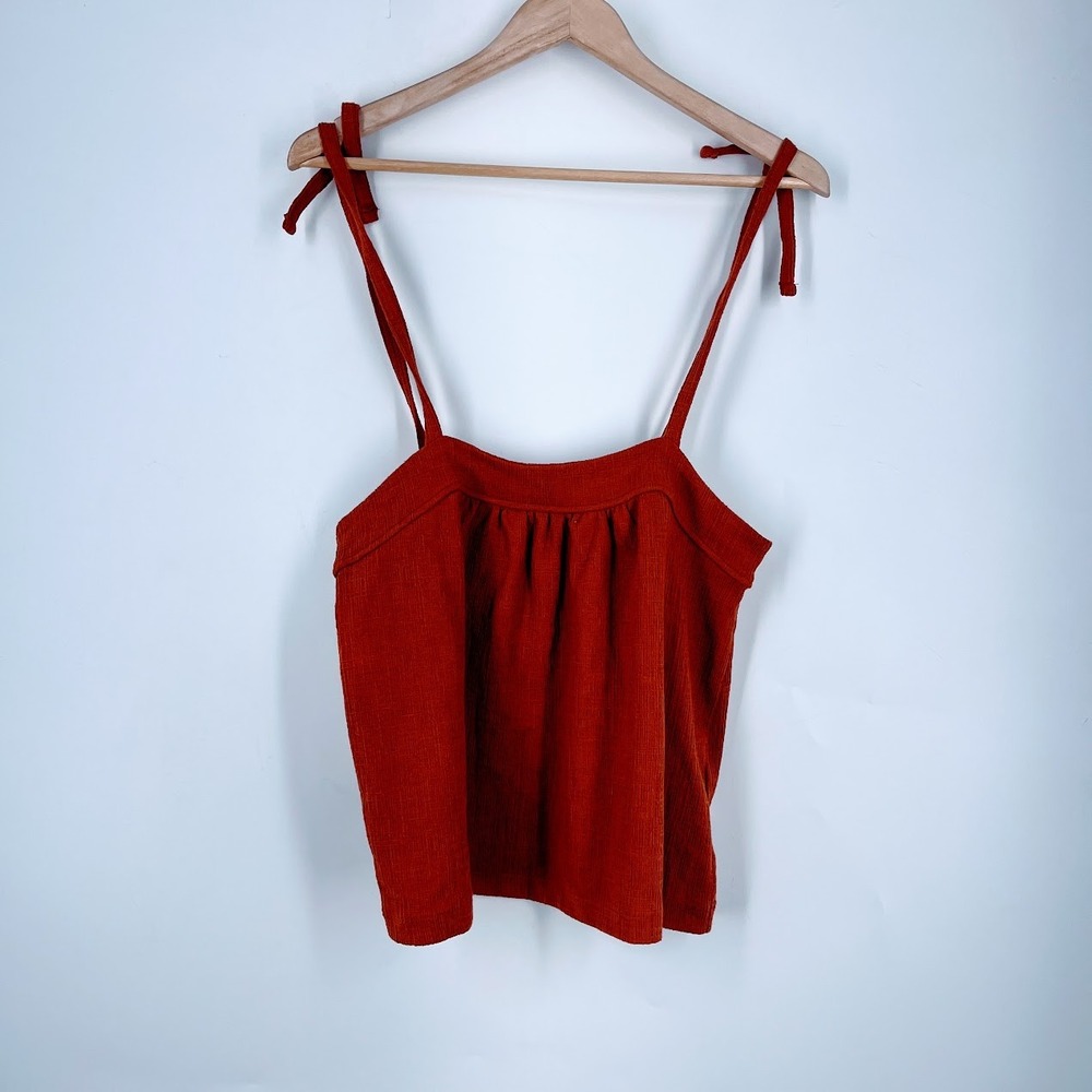Madewell Womens XS Rust Orange Tie Strap Textured Camisole Top Square Neck